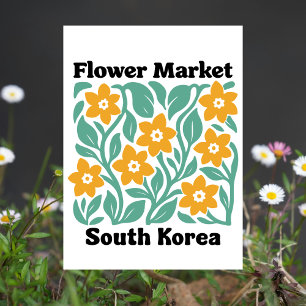 Cartão Postal Mercado de Flores da Coreia do Sul Floral Amarelo