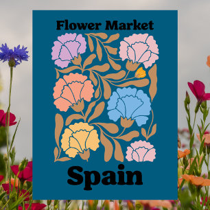 Cartão Postal Mercado de Flores da Espanha Colorida Cravo Floral