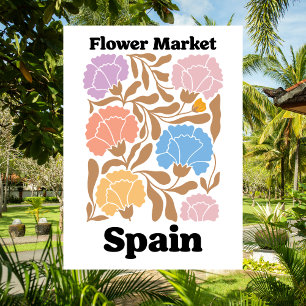 Cartão Postal Mercado de Flores da Espanha Cravo Floral Colorido