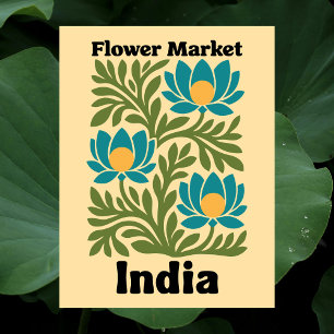 Cartão Postal Mercado de Flores da Índia Lótus Turquesa & Folha