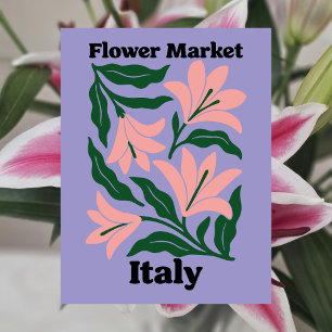 Cartão Postal Mercado de Flores da Itália Lírio Rosa & Folha Esm
