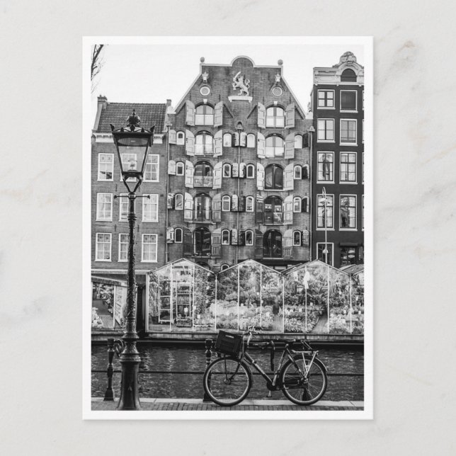 Cartão Postal Mercado de Flores de Amsterdã Lanterna de Biciclet (Frente)