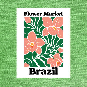 Cartão Postal Mercado de Flores do Brasil Orquídea Pêssego Tropi