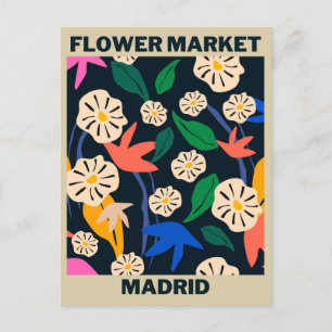 Cartão Postal Mercado de Flores Tropicais Colorido Retro Madrid