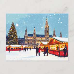 Cartão Postal Mercado de Natal Áustria Viena Rathaus Inverno