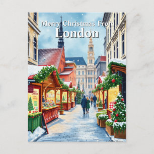 Cartão Postal Mercado de Natal em Londres, Reino Unido, em aquar
