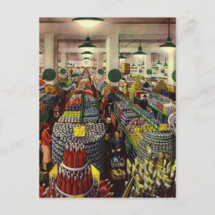 Cartão Postal Mercado de Negócios Vintage, Alimentos e Bebidas