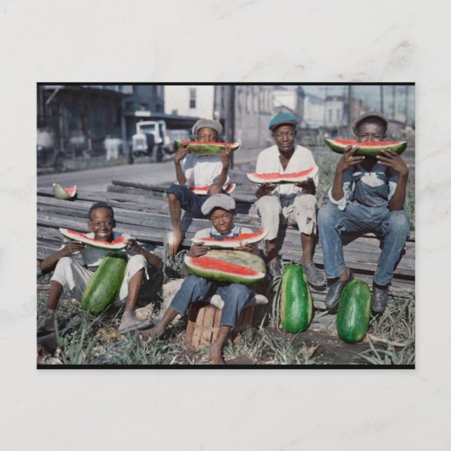 Cartão Postal Mercado francês antigo, vendas de melancia de Nova (Frente)