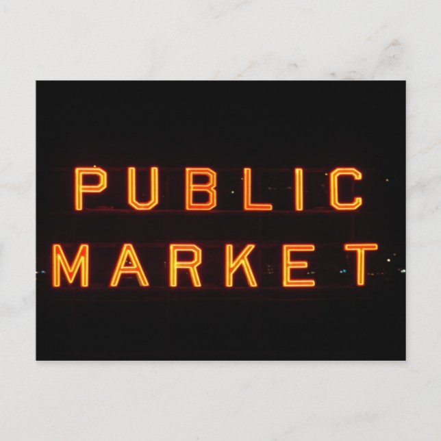 Cartão Postal Mercado Pike Place à noite (Frente)