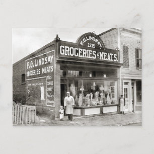 Cartão Postal Mercearia e Mercado de Carne, 1916