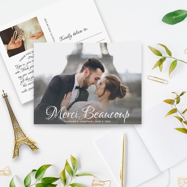 Cartão Postal Merci Beaucoup Script Wedp Foto De Casamento Obrig (Criador carregado)