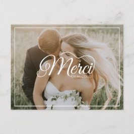 Cartão Postal Merci Beaucoup White Script Foto Moderna Casamento