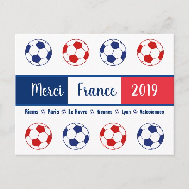 Cartão Postal Merci Obrigado França Futebol feminino é social (Frente)