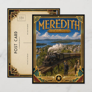 Cartão Postal Meredith New Hampshire Arte Deco Vintage Idade Dou
