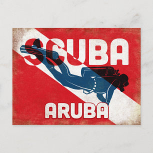 Cartão Postal Mergulhador Aruba Scuba - Retro Azul