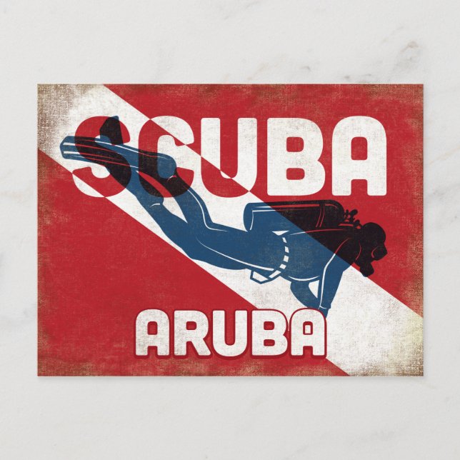 Cartão Postal Mergulhador Aruba Scuba - Retro Azul (Frente)