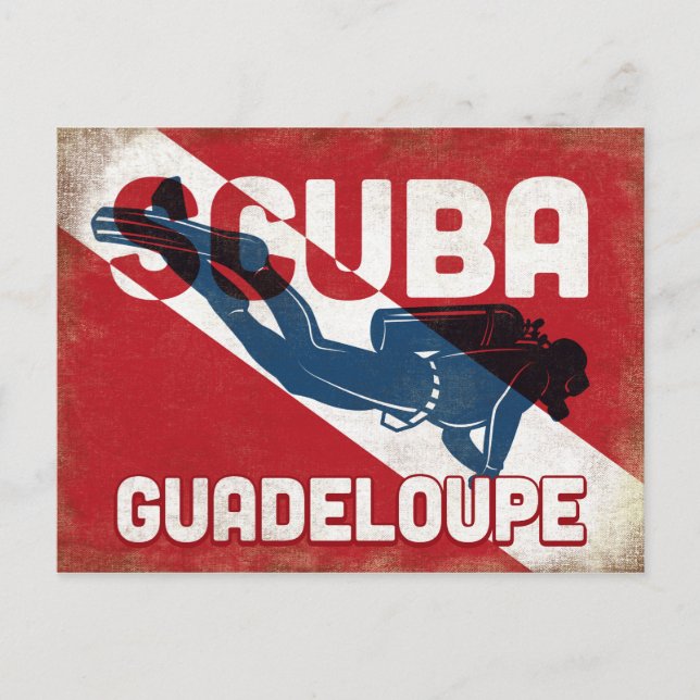 Cartão Postal Mergulhador de Guadalupe Scuba - Retro Azul (Frente)