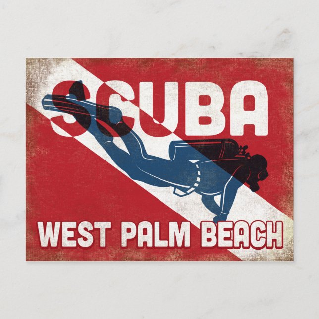 Cartão Postal Mergulhador de Palm Beach Scuba - Verso Azul (Frente)