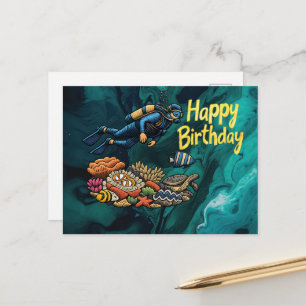 Cartão Postal Mergulhador debaixo d'água com o texto Feliz Anive