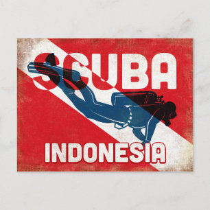 Cartão Postal Mergulhador Indonésia - Verso Azul