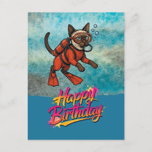 Cartão Postal Mergulhador mergulhando gato feliz aniversário