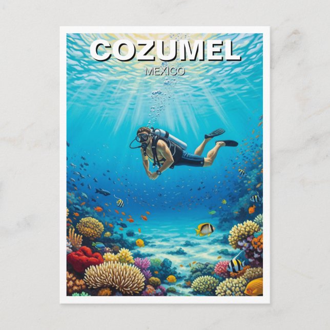 Cartão Postal Mergulhador na Viagem de Cozumel no México (Frente)