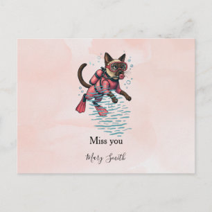 Cartão Postal Mergulhador rosa tema para amantes de gatos