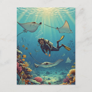 Cartão Postal Mergulho com Stingrays