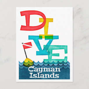 Cartão Postal Mergulho de Cayman Islands - mergulhador colorido