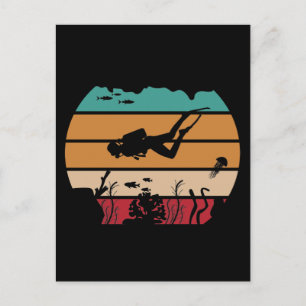 Cartão Postal Mergulho no Oceano Scuba Diver Retro
