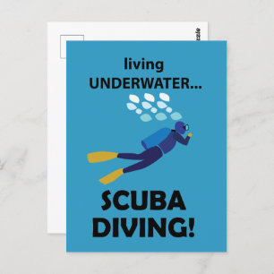 Cartão Postal Mergulho Scuba Vivendo Submarino Scuba