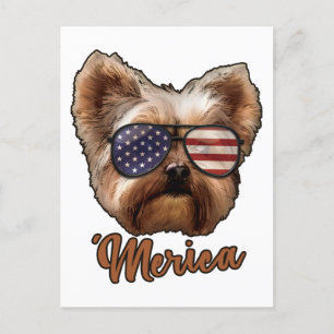 Cartão Postal Merica Yorkshire, Dog Lover, America Flag, EUA