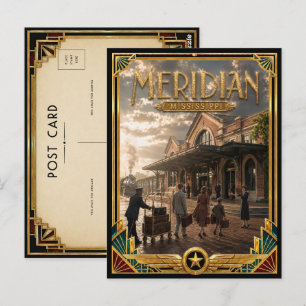 Cartão Postal Meridian Mississippi Arte Deco Vintage Idade Doura