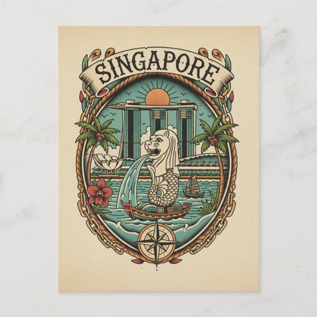 Cartão Postal Merlion Singapura (Frente)