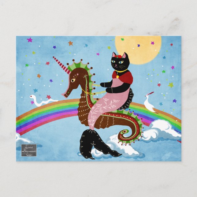 Cartão Postal Mermaid Cat no cartão-postal do Rainbow (Frente)