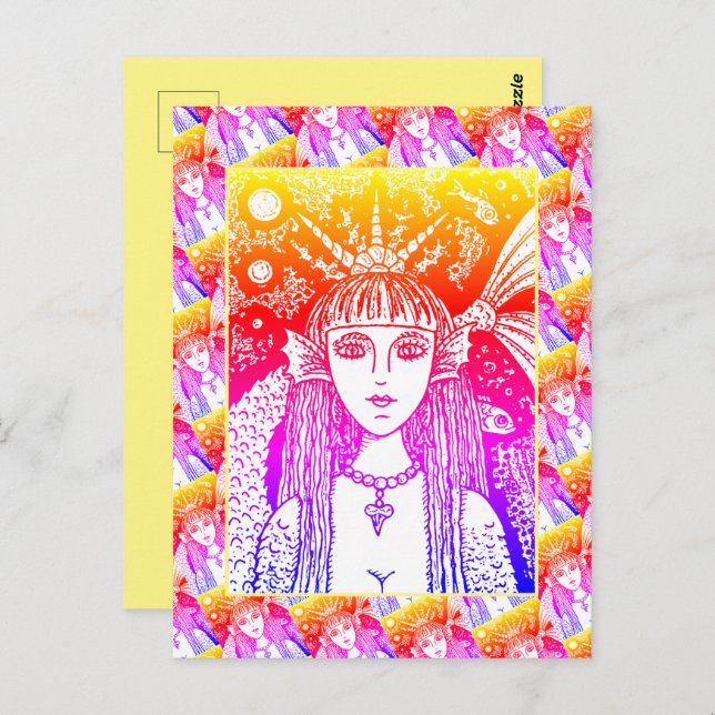 CARTÃO POSTAL MERMAID, FANTASIA DO MAR NEGRO SANTASIA WHIMSY POS (Frente/Verso)