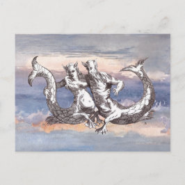 CARTÃO POSTAL MERMAID & MERMAN NO CÉU OCEANO
