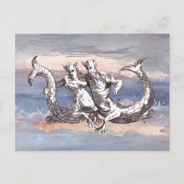 CARTÃO POSTAL MERMAID & MERMAN NO CÉU OCEANO (Frente)