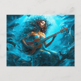 Cartão Postal Mermaid Playing Guitar Underwater Fantasy Painting