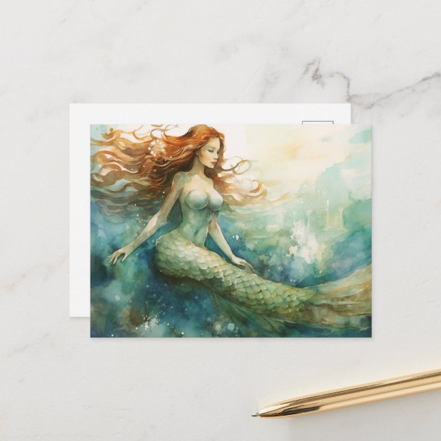 Cartão Postal Mermaid Watercolor (Frente/Verso In Situ)