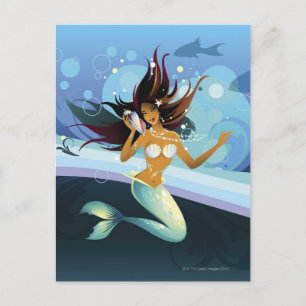Cartão Postal Mermaid with shell to ear