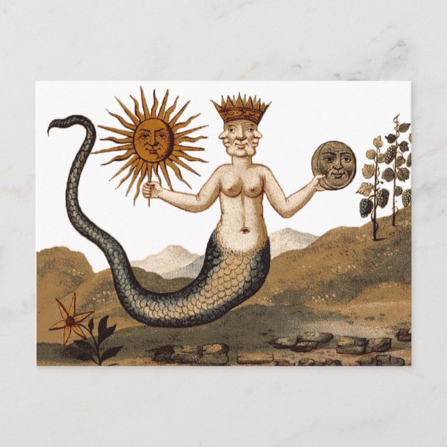 Cartão Postal Merman com três faces - Símbolo medieval (Frente)