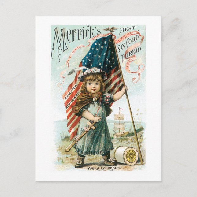 Cartão Postal Merricks Thread Girl with USA Flag (Frente)