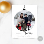 Cartão Postal Merriest Christmas Family Photo, Wishes Ball<br><div class="desc">Merriest Christmas. Celebrate the season with this family photo, Christmas ball, snow flakes layover postcard It is fully customisable and personalised with your own greeting messages. Please add your return address for easy mailing. It is simple, easy, yet modern minimalist and festive. This is the perfect postcard for sending your...</div>