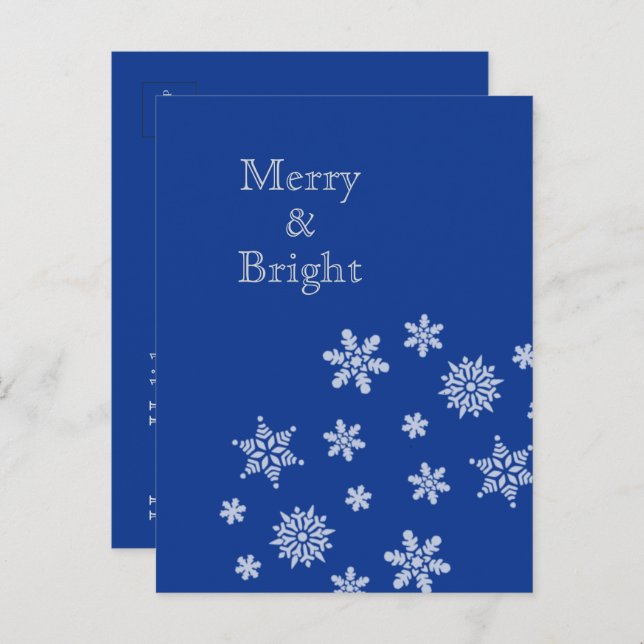 Cartão Postal Merry and Bright Snowflakes Blue Christmas    (Frente/Verso)
