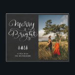 Cartão Postal Merry Bright Holiday Chalkboard Script Photo<br><div class="desc">Merry Bright Holiday Chalkboard Script Photo</div>