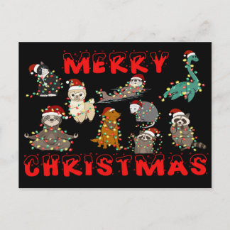 Cartão Postal Merry Christmas Animals with Lights