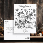 Cartão Postal Merry Christmas Color Me | Snowman e Reindeer<br><div class="desc">Cartão postal de Natal personalizado com páginas coloridas. As páginas de cores são Papais noeis e renas na frente. A parte de trás do cartão postal tem uma mensagem de feriado que você pode personalizar.</div>