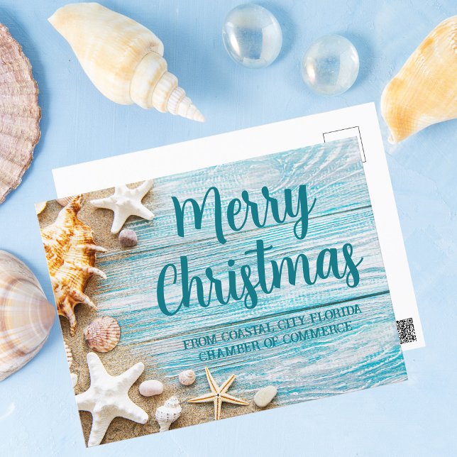 Cartão Postal Merry Christmas Cute Beach Company Seashell Person (Criador carregado)