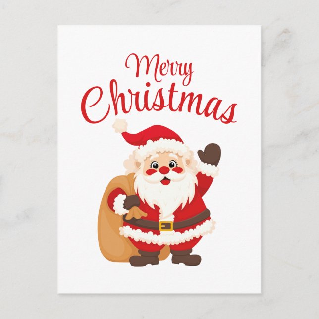 Cartão Postal Merry Christmas Cute Cartoon Santa Claus Simple (Frente)